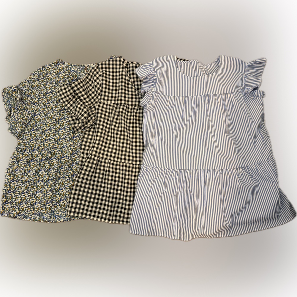 Set of 3 Women’s Tops with Flutter Sleeves- Floral, Gingham, Striped